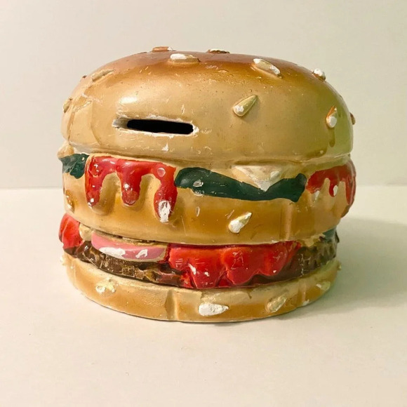 Vtg Hamburger Coin  Bank A G Handicrafts Art Ceramic Burger Piggy Bank Chipped - Picture 2 of 16